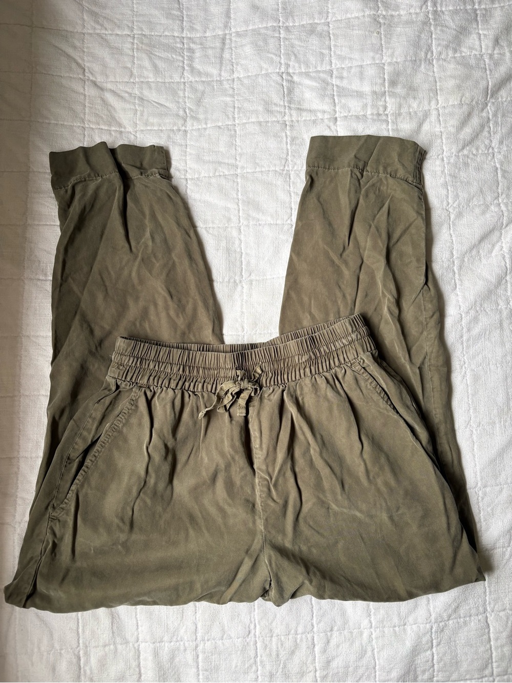 Everlane Drawstring Pull on Straight Pants Olive Green High Waist Women’s SMALL